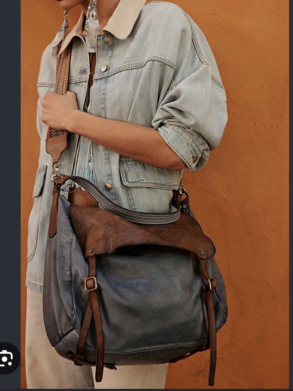 Free People Benton Messenger Bag in Denim Blue